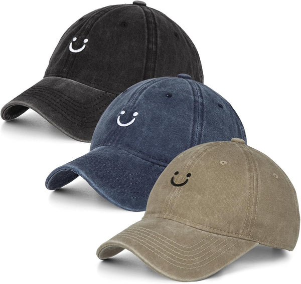 Washed Cotton Vintage Smile Mountain Baseball Cap, Adjustable Dad Golf Hat for Men Women
