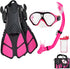 Kids Snorkeling Set, Children Mask Fin Snorkel Gear with Adjustable Flippers & Travel Bags