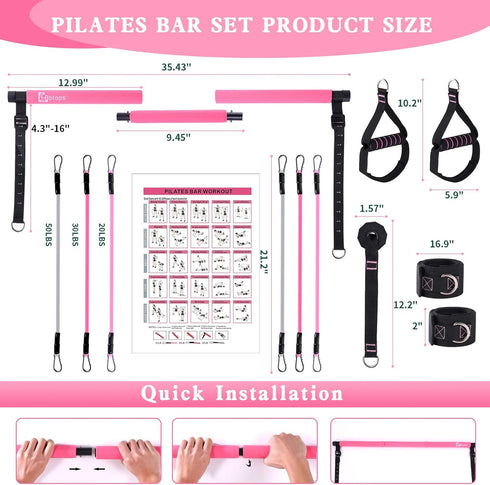 Pilates Bar Kit with Resistance Bands - Stackable Bar for Legs, Hip, Waist, Arm Workouts, Home Gym Yoga