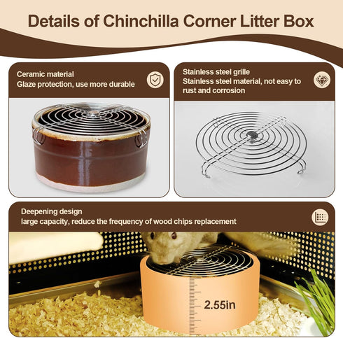 Arfubye Chinchilla Chinchillas, Ceramic Litter Box Corner Litter Box for Small Pets Round Potty Trainer Corner Litter