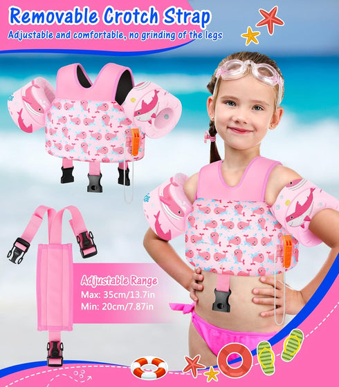 15-30 lbs, Swimming MoKo Swim Arm Floaties Toddler Swim Vest for Kids Cartoon Water Wings with Crotch Strap, Pool Float