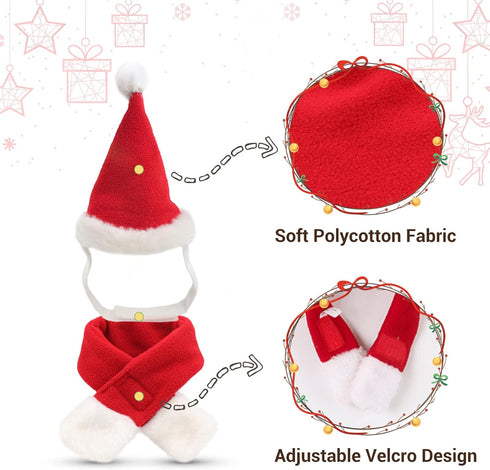 NAMSAN Cat Santa Hat Scarf, Small Dog Christmas Costume with Red Muffler for Kitten, Doggy, Rabbit Decoration