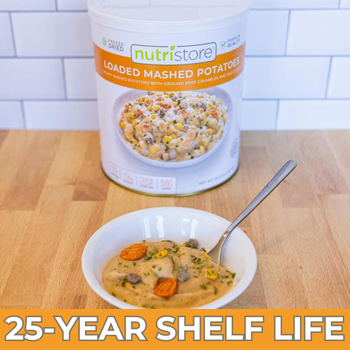 Nutristore Freeze-Dried Loaded Mashed Potatoes - Emergency Survival Meal, 25 Year Shelf Life, USDA Inspected