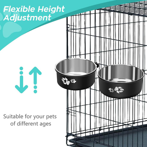 Stainless Steel Dog Crate Water Bowl, No Spill, 2 Pack Hanging Bowls for Medium Large Dogs, Metal Pet Feeder Dish