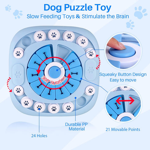 Puzzle Feeder Dog Toy for Large Medium Dogs, Mentally Stimulating Treat Dispensing Toy, Blue, 11.8X11.8X1.38inch