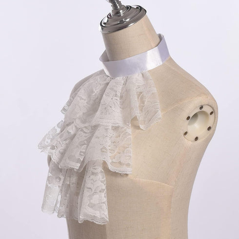 Renaissance Elizabethan Costume Jabot Collar, Ruffled Detachable Lace Collar, White