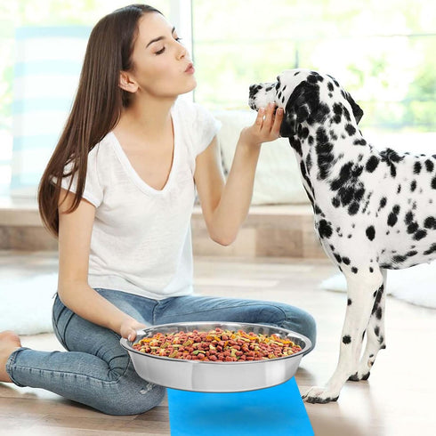 Shallow Dog Food Bowls, Non-Slip Food Grade Stainless Steel for Large Dogs - 8 Cups / 2 Quart (2 Pcs)