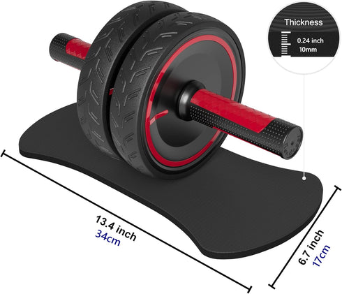 Readaeer Ab Roller Wheel with Metal Handle, Knee Pad, Black & Red, Home Gym Fitness Equipment