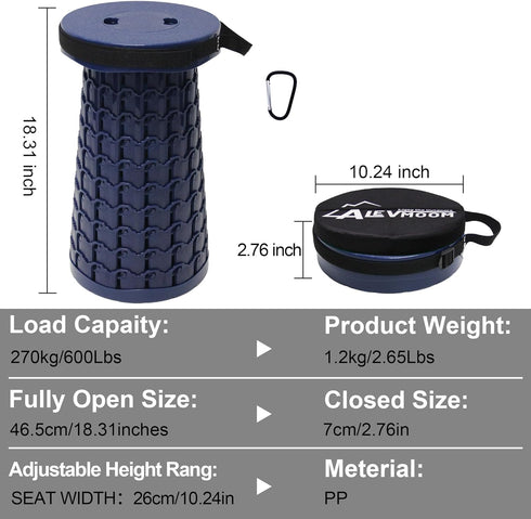 18.1",600Lbs ALEVMOOM Upgraded Collapsible Stool with Thickened Cushion Max Weight Wider & Taller Pop Up Stool, Heavy