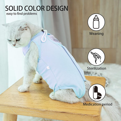 Kitten Onesies Blue S, Cat Recovery Suit for Abdominal Wounds, Anti Licking After Surgery Wear