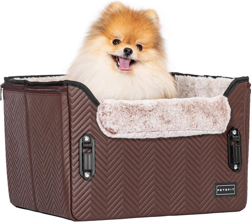 25lbs PETSFIT Car Seat for Dogs, Waterproof PU Leather Dog Car Seat for Small Dogs with Patent Safe Buckles, Clip-On