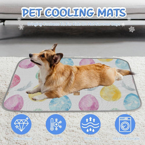 imiBBWQu Summer 27" 22" Dog Cooling Mat Watercolor Easter Eggs Cooling Dog Bed Mat Washable Cat Self-Cooling Pad