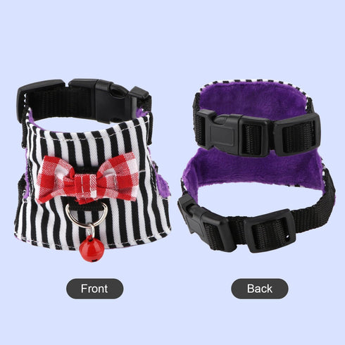 Small Pet Harness Vest and Leash Set - Bowknot and Bell Decor for Gerbil Guinea Pig Squirrel Kitten (M, Black Stripe)
