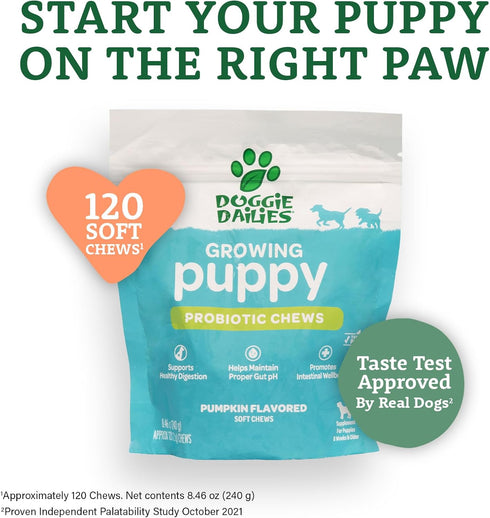 Doggie Dailies Puppy Probiotic | 120 Soft Chews for Digestive Health & Immune Support in Puppies