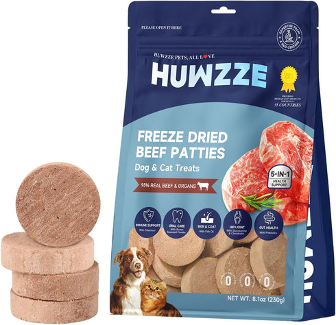 Freeze Dried Beef Patties for Dogs & Cats, High Protein Dog Training