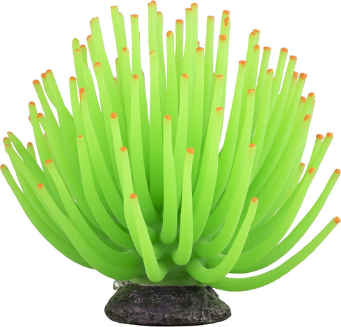 GloFish Anemone Ornament, Large Green Detailed Aquarium Ornament, Creates A Glowing Effect