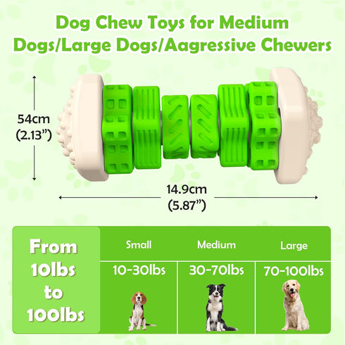 Dog Toys for Aggressive Chewers | Indestructible Chew Toys, Tough Interactive Puzzle Toys for All Sizes (Green, M)