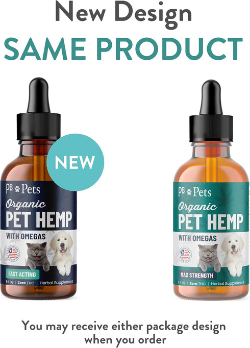 PB Pets Organic Hemp Oil for Dogs and Cats - Liquid Supplement for Calming, Hip & Joint Support, and Overall Wellness