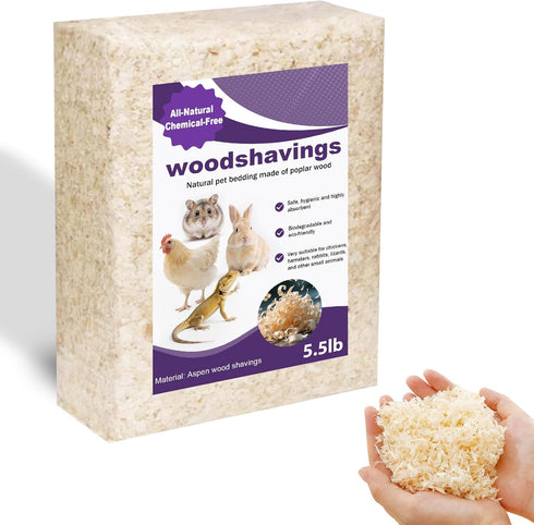 XXYOUPIN Natural Aspen Shavings Pet Bedding 5.5 Lb, Low-Dust & Chemical-Free, Ultra-Absorbent Cage