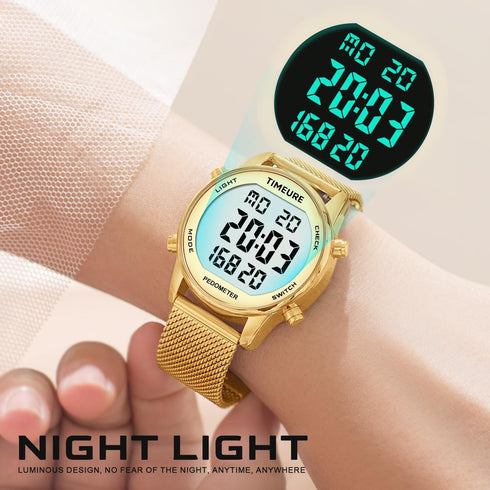 Women's Stylish Step Counter Pedometer Watch with Stainless Steel Bracelet, No App or Charging Needed - TU-2401