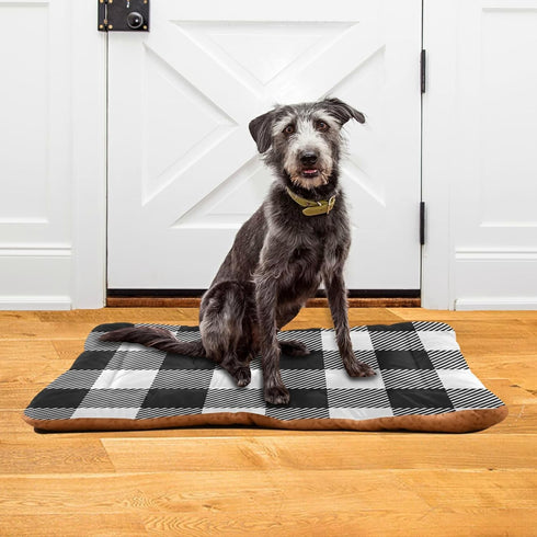 Buffalo Plaid Dog Bed Mat, Black and White Washable Pet Kennel Beds, Crate Pad for Large Medium Small Dogs 24 x 18 Inch