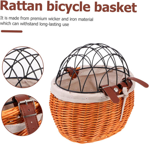 Pack NOLITOY Practical Rattan Woven Bike Basket with Breathable Design for Pets Cats Dogs Wicker Front Bicycle Basket