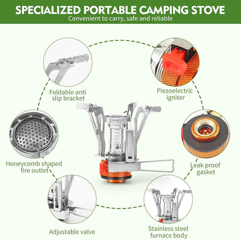 Portable Camping Stove, Specialized Backpacking Stove with Piezo Ignition, Wind-Resistance for Outdoor Cooking