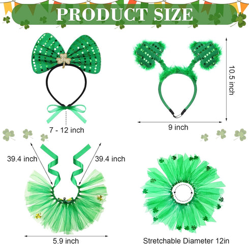 4 Pcs St Patrick's Day Dog Costume Pet Costume, Tutu for Dogs Sequins Bowtie Shamrock Headband Dog Dress Tutu Collar Green Puppy Skirt for St. Patrick's Day Irish Party Dog Pets Accessories Photo Prop