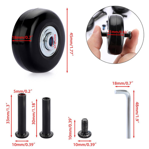 OwnMy 45mm x 18mm Luggage Wheels Replacement Set of 4, Mute Suitcase Replacement Wheels with Black Screws, Axles,