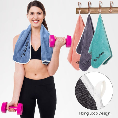 15 Set Swimming 30" 14", 5 Peryiter Pcs Microfiber Gym Towels for Men and Women, Soft Be Fearless Sweat Workout Towels