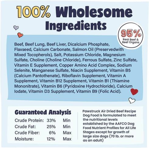 Recommended, 2lb Pawstruck Air Dried Dog Food with Real Beef, Grain-Free, Made in USA, Non-GMO & Vet High Protein