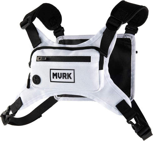 MVRK Lightweight Water Resistant Chest Pack - Minimalist Vest with Phone Holder & Extra Storage (White)