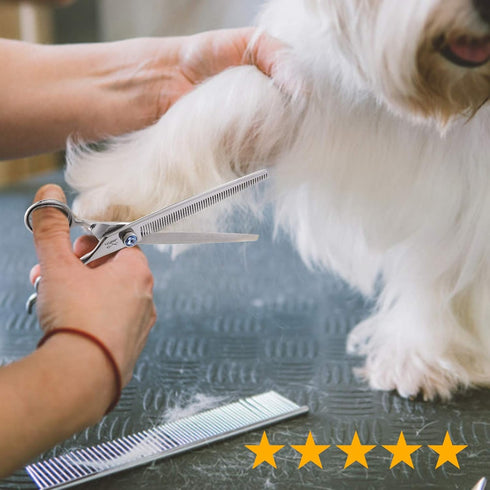 JASON 7.5" 56-Tooth Blending Grooming Scissors - Cats and Dogs Thinning Shears, Blue Jewelled Screw