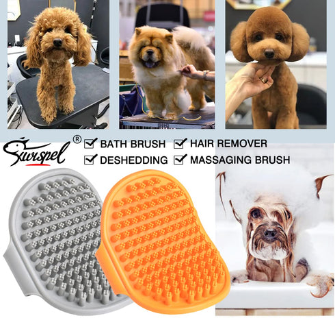 2 Pcs Dog Bath Brush, Rubber Grooming Brush for Short and Long Haired Dogs and Cats with Adjustable Ring Handle