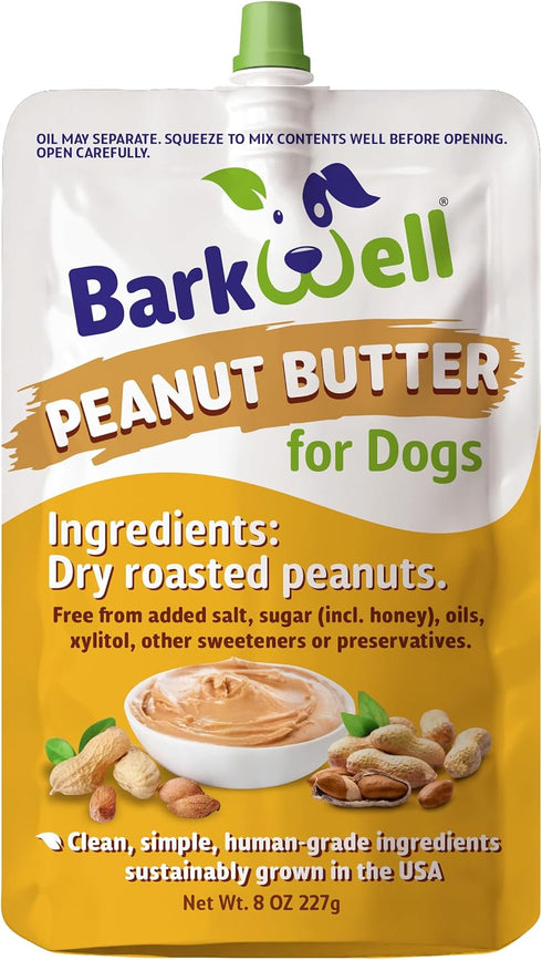 BarkWell Peanut Butter Squeeze - 8oz Pouch All-Natural Dog Peanut Butter, Sourced
