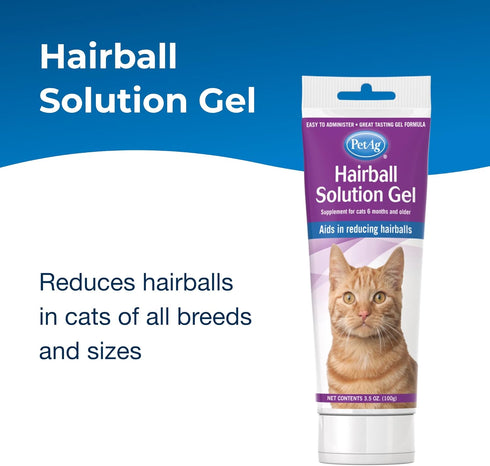 PetAg Hairball Solution Gel Supplement for Cats, 3.5 oz, Pack of 2 - Helps Prevent Hairballs in Cats 6 Months+