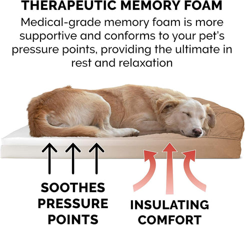 Furhaven Memory Foam Dog Bed for Medium/Small Dogs with Removable Bolsters & Washable Cover, Quilted Sofa, Toasted