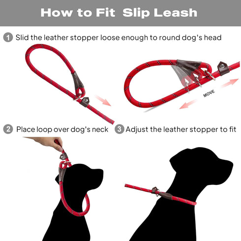 TwoEar 1/2" x 6FT Dog Slip Rope Leash, Heavy Duty Training Leash with Highly Reflective Threads for All Dogs