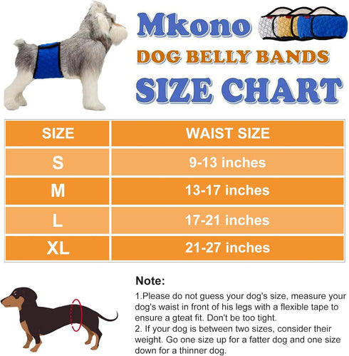 Mkono Male Dog Belly Band Wraps, Washable Dog Diapers for Small and Medium Dogs (3 Pack)