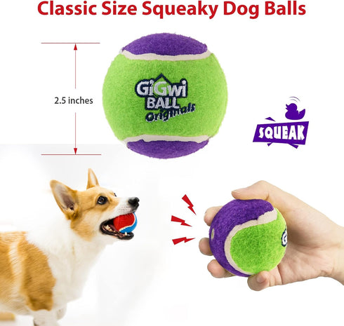 Gigwi Squeaky Tennis Ball Dog Toys - Interactive Dog Ball for Small and Medium Dogs Training, 2.5” Rubber Toy (3 Pack)