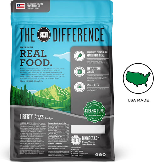 BIXBI Liberty Grain Free Dry Dog Food, Original Recipe Puppy, 4 lbs, Fresh Meat, No Fillers, USA Made