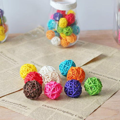 Benvo Rattan Balls 32 Pack, 1.2 inch Wicker Ball for Birds, Chewing Pet Toys, Multi-colored