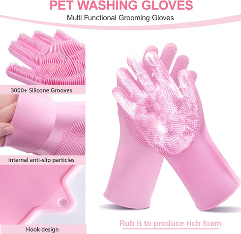 6PCS 39.7" 20.5" Pink Dog Washing Kit with Dog Brush, Shampoo Brush, Bath Scrubber,Washing Gloves, Towel and Big