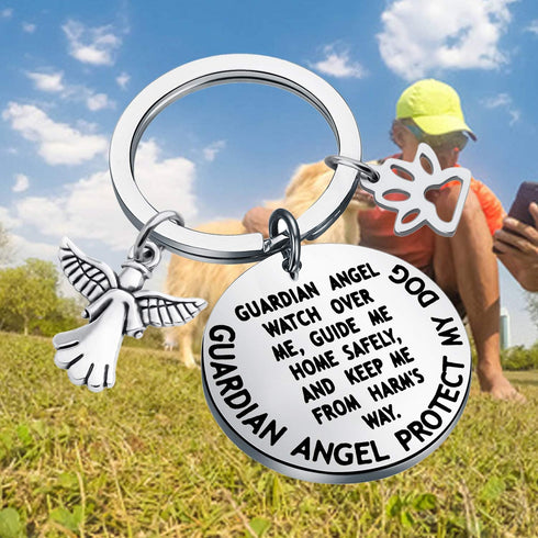 MYOSPARK Guardian Angel Protect My Dog Pet Protection Stainless Steel Pendant Collar Charm