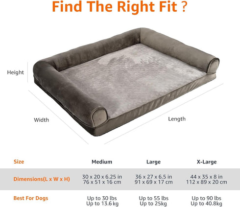 Amazon Basics Foam Couch Dog Pet Bed with Removable Cover, Large (36 x 27 x 6.5 inches, Brown)