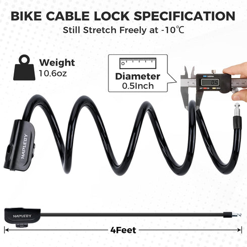Premium Bike Lock with 2 Keys, 4 Feet Heavy Duty Bicycle Cable Lock for Strong Anti-Theft, Includes Mounting Bracket