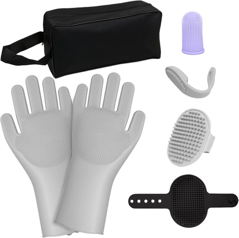 MIYIJHY 7PCS Pet Grooming Kit for Dogs and Catswith Storage Bag & Includes Dog Washing Gloveswith High-Density Teeth