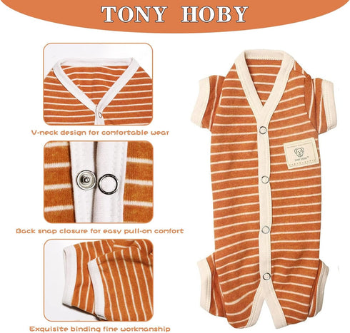 TONY HOBY Stripes Dog Pajamas for Female/Male Pets, 4 Legged Jumpsuit, Soft Cotton Clothes (XL, Orange+White-Boys)