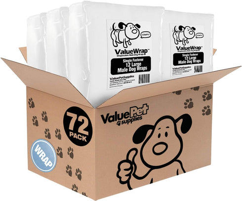 1-Tab 72 Count Male Wraps, Disposable Dog Diapers, Large, Lavender, - Snag-Free Fastener, Leak Protection, Wetness