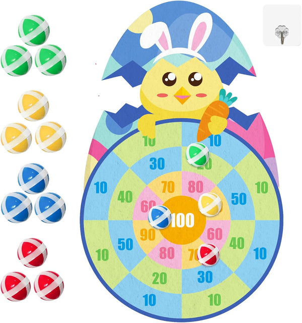 Yquqwn Easter Chicken Dart Board Game Set with 12 Sticky Balls, Easter